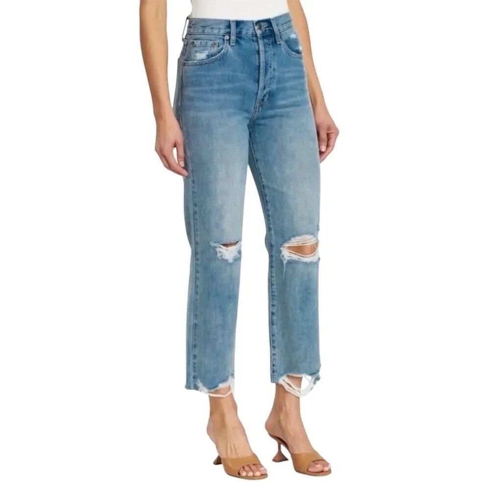Pistola Cassie Super High-Rise Straight Crop Jeans Sz 26 Medium Wash Distressed